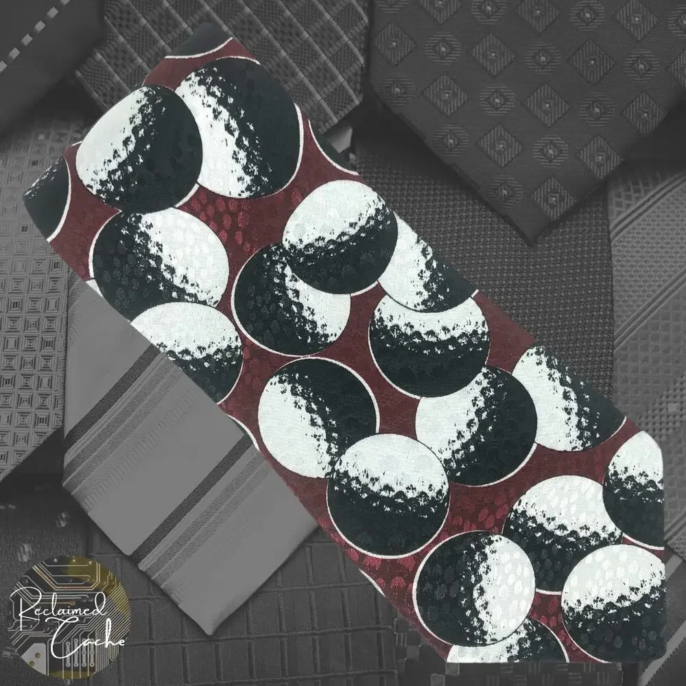 Burgundy, Black, and White Golf Ball Tie